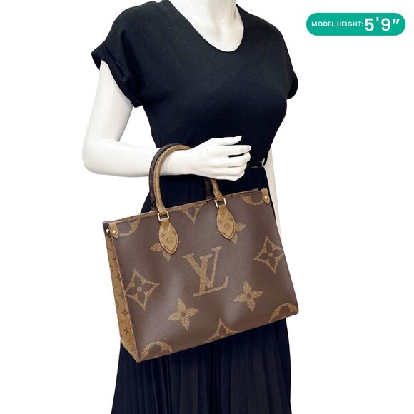 Louis Vuitton  Onthego MM Giant Monogram Reverse Canvas Tote Bag Brown - Picture 2 of 12